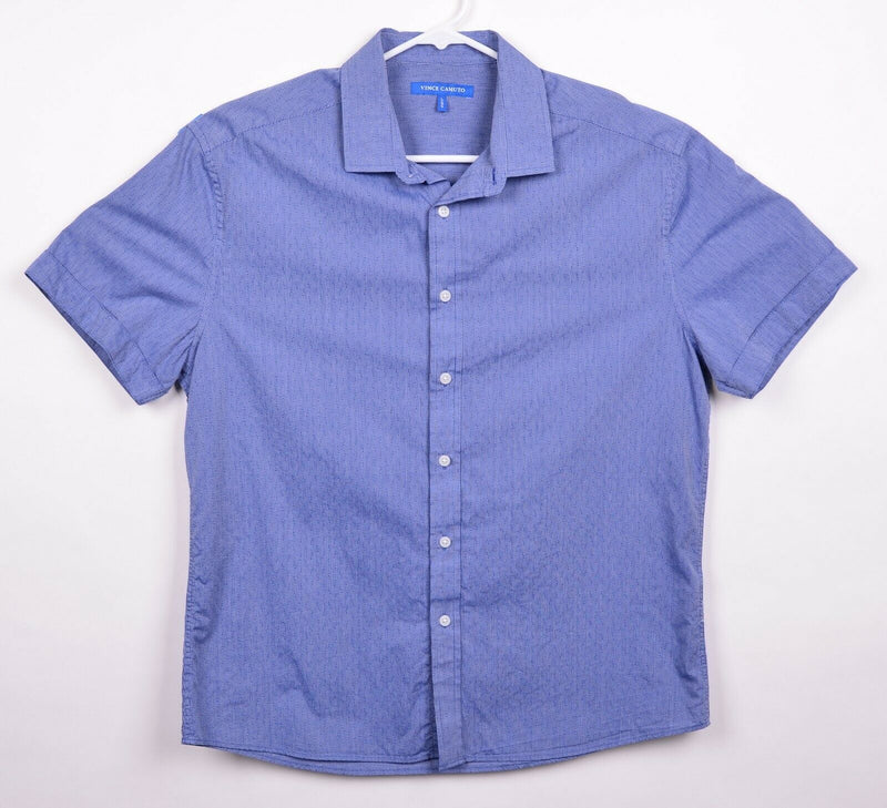 Vince Camuto Men's Sz Large Blue Micro Striped Short Sleeve Button Front Shirt