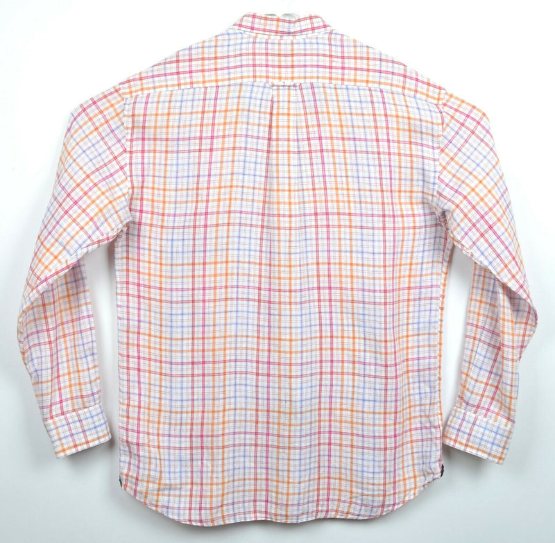 GANT Men's XL 100% Linen Pink Orange Plaid Ivy Linen Button-Down Shirt