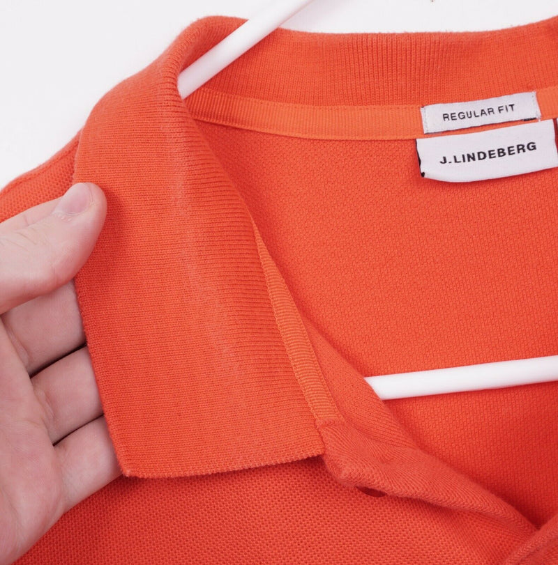 J. Lindeberg Men's Large Regular Fit Rubi Reg JL Pique Solid Orange Polo Shirt