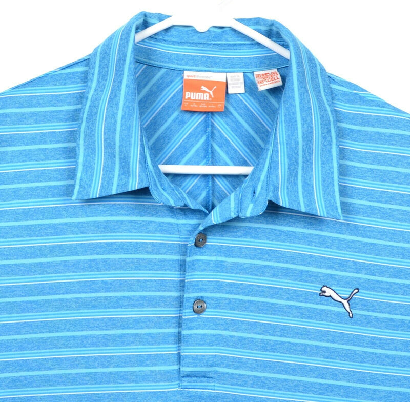 Puma DryCell Men's Sz Large Blue Aqua Stripe Performance Golf Polo Shirt