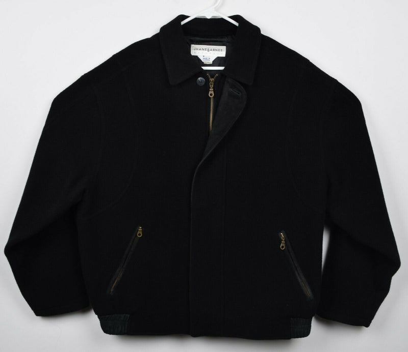 Jhane Barnes Men's Sz 44 100% Wool Leather Accent Black Full Zip Canada Jacket