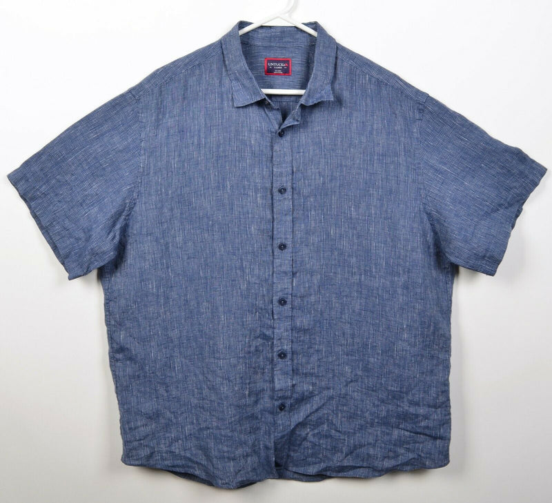 UNTUCKit Men's XL 100% Linen Blue Striped Short Sleeve Button-Front Shirt