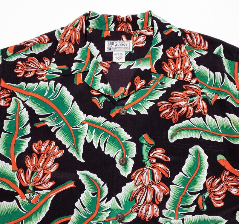 Avarti Hawaiian Shirt Men's Medium Silk Aloha Floral Red Green Loop Collar Camp