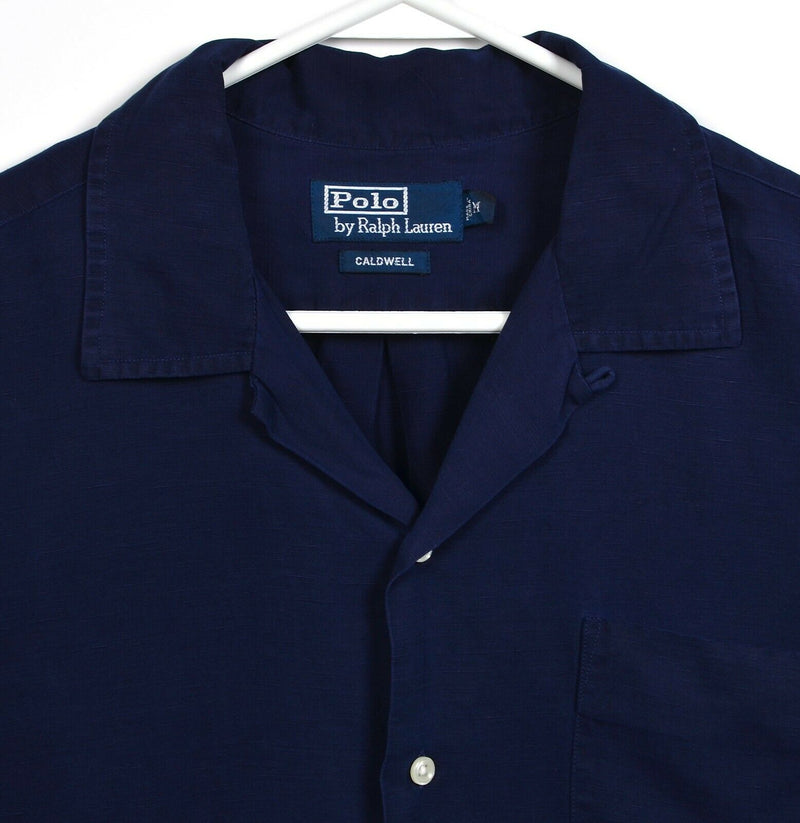 Polo Ralph Lauren Men's Medium Caldwell Silk Linen Blend Navy Blue Camp Shirt