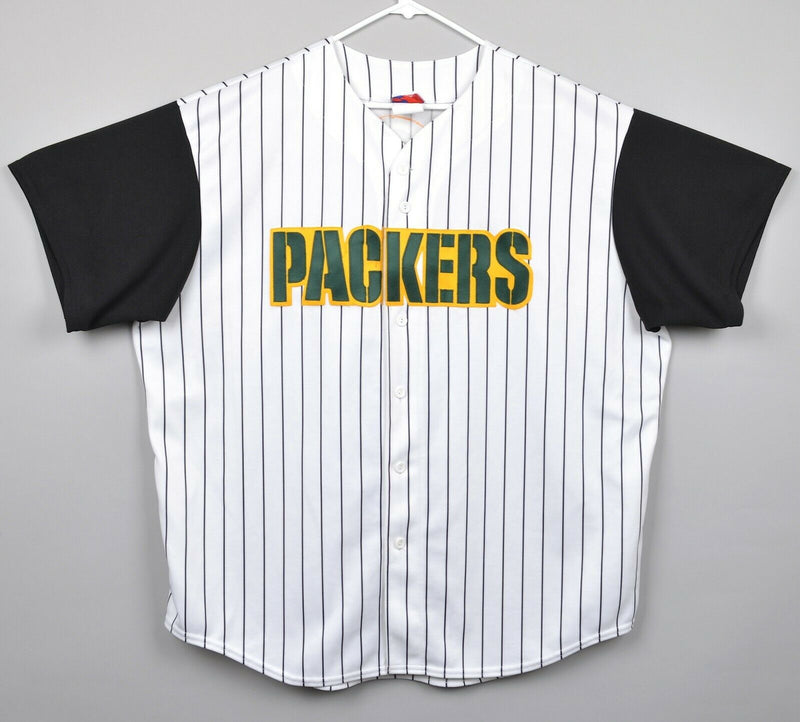 Green Bay Packers Men's 2XL Majestic Pinstripe White NFL Baseball Style Jersey