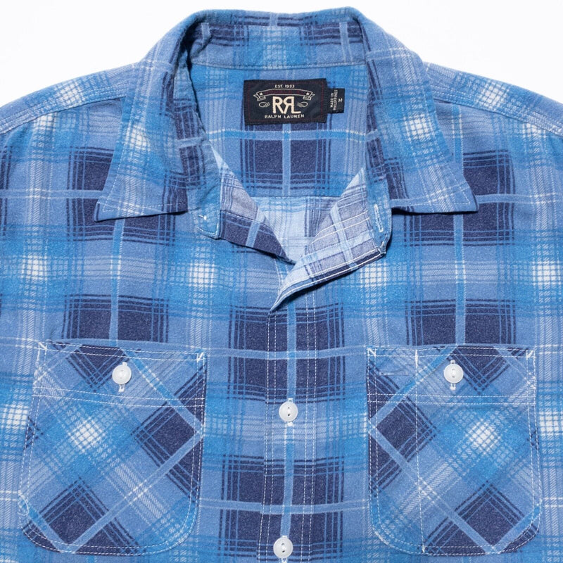 RRL Double RL Shirt Medium Men's Ralph Lauren Blue Plaid Short Sleeve Flannel