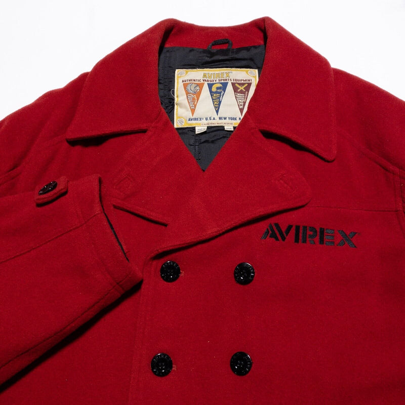 Vintage Avirex Wool Pea Coat Jacket Men's 4XL Varsity 90s Red Double-Breasted