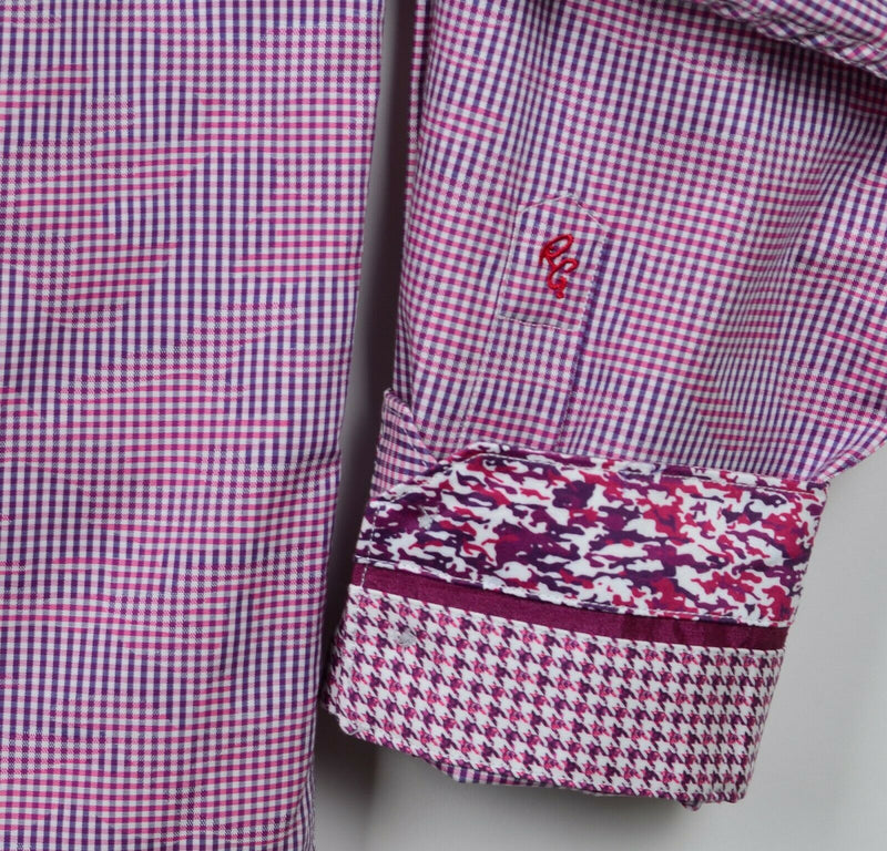 Robert Graham Men's 2XL Flip Cuff Pink Purple Camouflage Check Designer Shirt