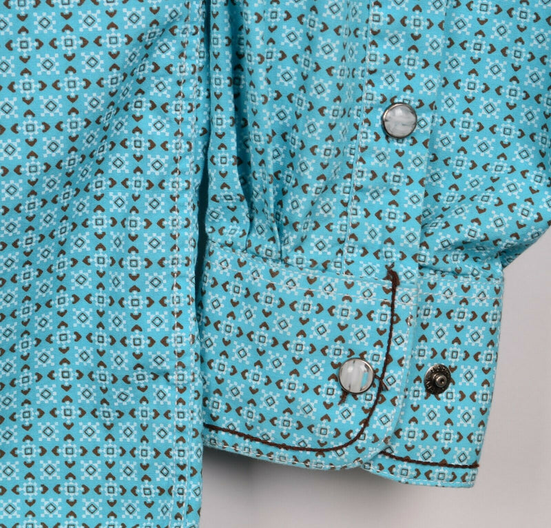 Panhandle Rough Stock Mens XL Pearl Snap Aqua Geometric Western Rockabilly Shirt