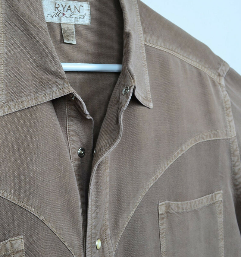 Ryan Michael Men's Large Pearl Snap Tencel Viscose Beige Western Shirt
