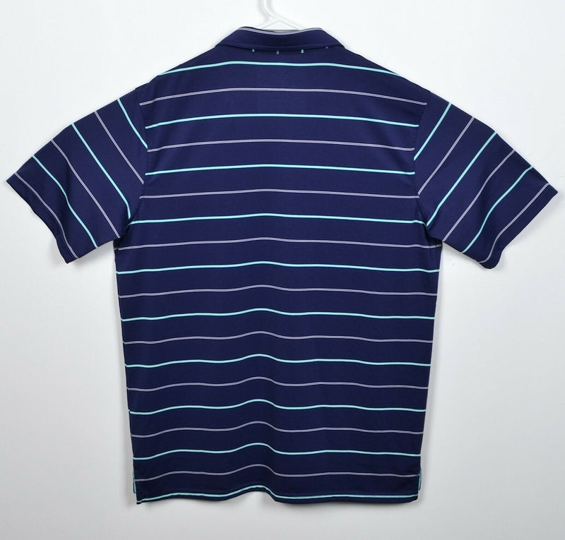 Johnnie-O Prep-Formance Men's Large Navy Aqua Stripe Wicking Golf Polo Shirt