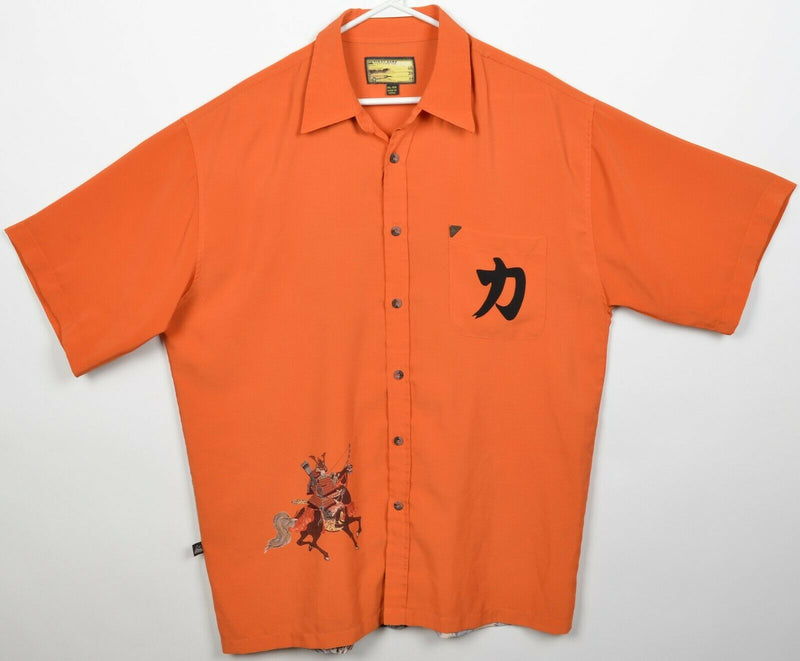 First Down Southern Rim Men's XL Samurai Orange Polyester Y2K Chinese Camp Shirt