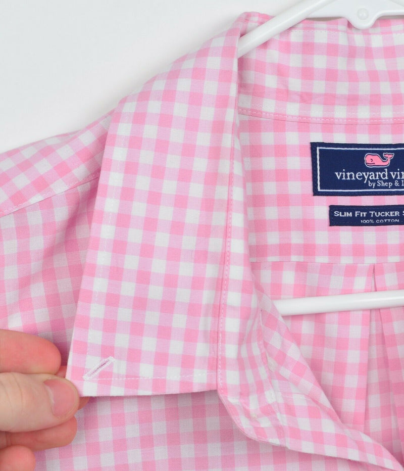 Vineyard Vines Men's Sz XL Slim Fit Pink Gingham Check Plaid Tucker Shirt