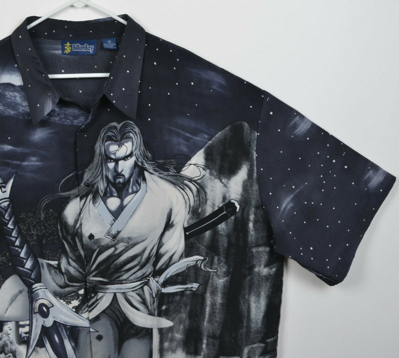 Billion Bay Men's 3XL Samurai Sword Anime Graphic Y2K 90s Polyester Camp Shirt