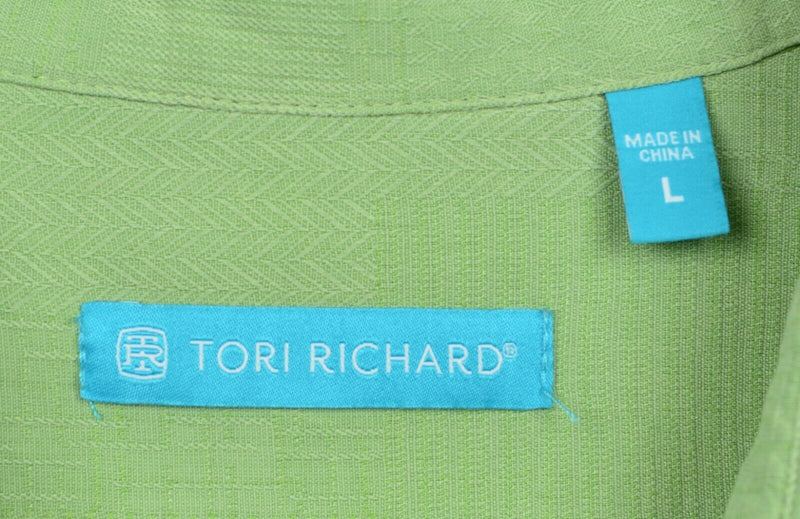 Tori Richard Men's Sz Large Silk Blend Green Geometric Hawaiian Aloha Shirt