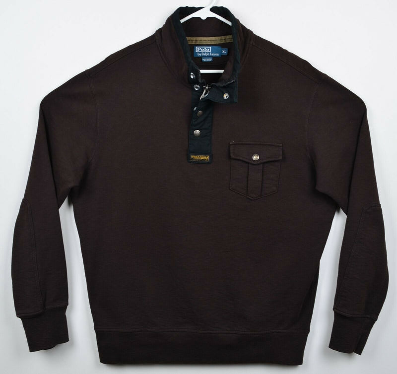 Vintage 90s Polo Ralph Lauren Men's XL Snap Zip Brown Pullover Sweatshirt