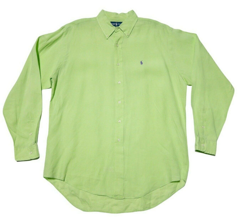 Polo Ralph Lauren Linen Shirt Lime Green Button-Down Men's Large