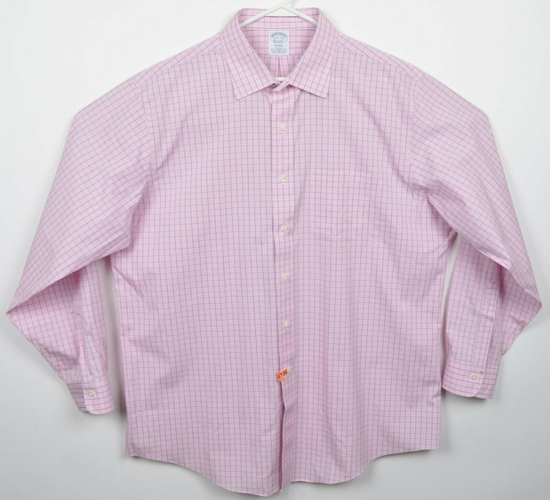 Brooks Brothers Men's 17.5-35 Pink Check Cotton Spandex Blend Regent Dress Shirt