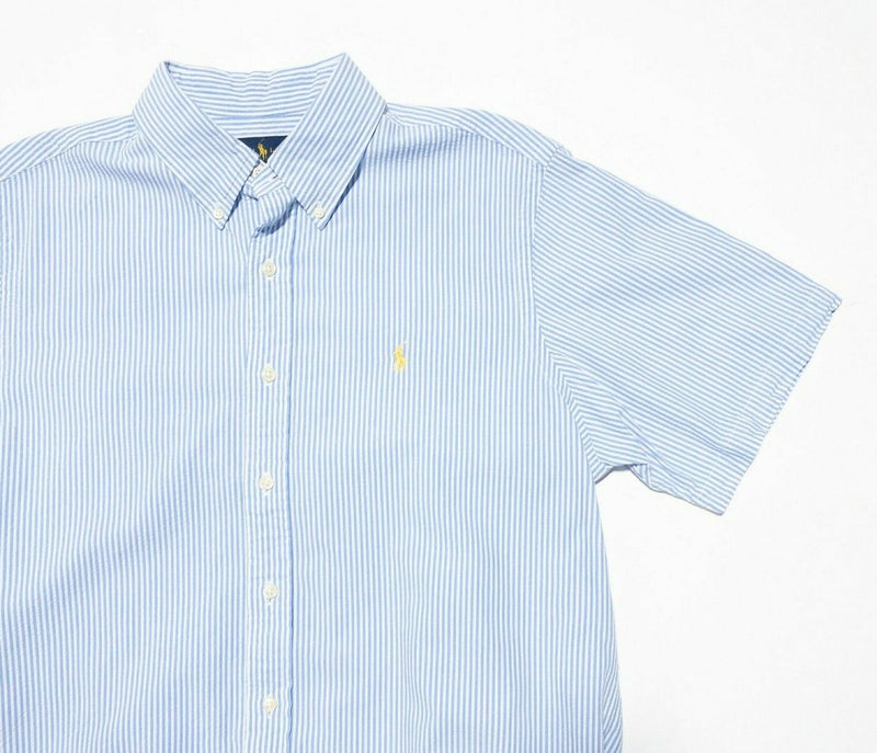 Polo Ralph Lauren Seersucker Shirt Large Men's Blue Striped Button-Down Preppy