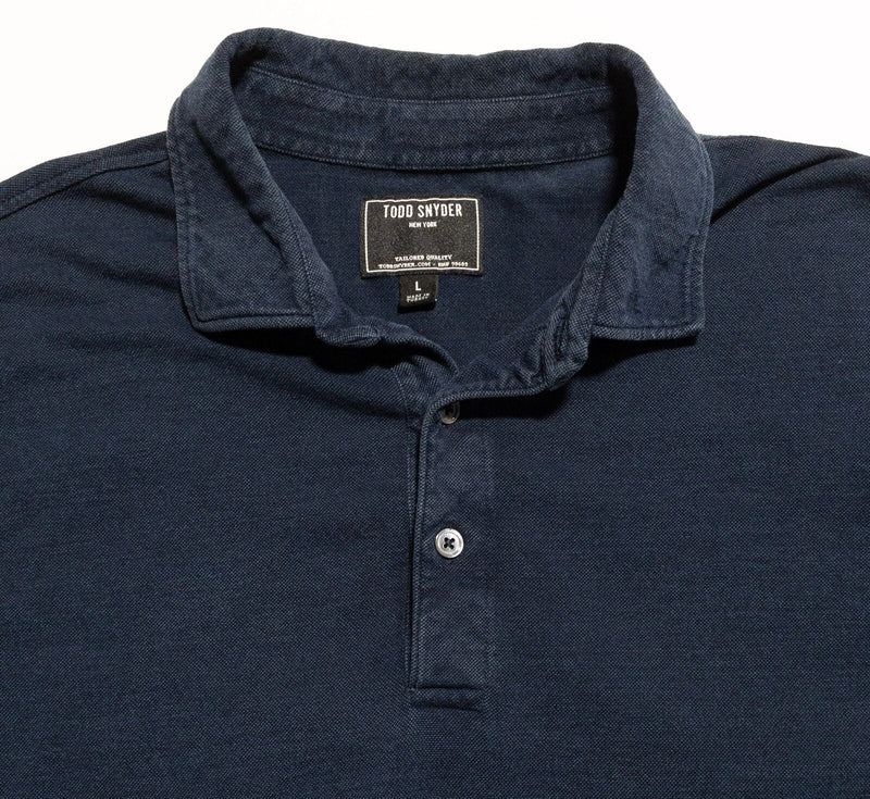 Todd Snyder Polo Shirt Men's Large Solid Navy Blue Cotton Lyocell Blend