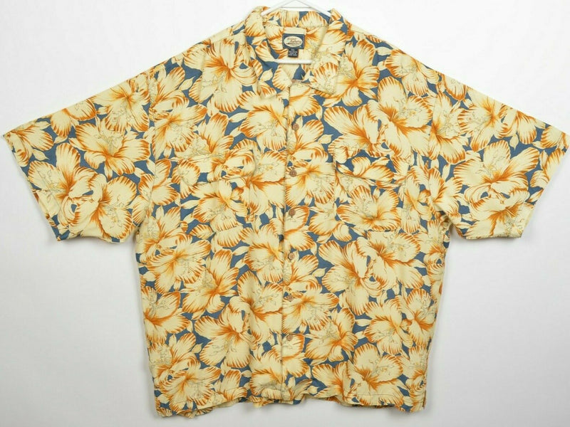 Tommy Bahama Men's 2XL 100% Rayon Golden Yellow Floral Hawaiian Camp Shirt