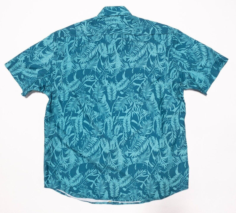 Duluth Trading Fishing Shirt Large Men's Vented Floral CoolPlus Teal Blue Casual