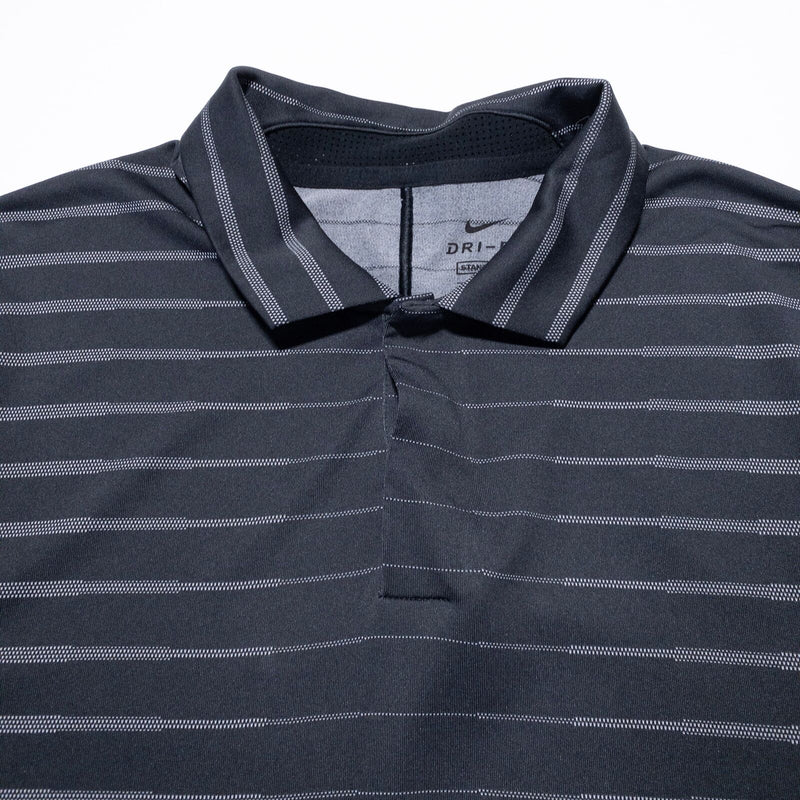 Tiger Woods Nike Golf Polo Men's Small Standard Fit Black Gray Stripe Wicking