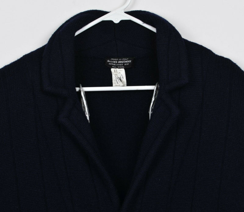 Vtg Brooks Brothers Men's XL 100% Wool Made in Italy Navy Blue Cardigan Sweater