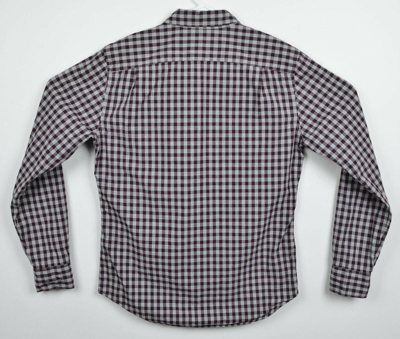 Bonobos Men's Medium Slim Fit Burgundy Gray Plaid Check Button-Down Shirt