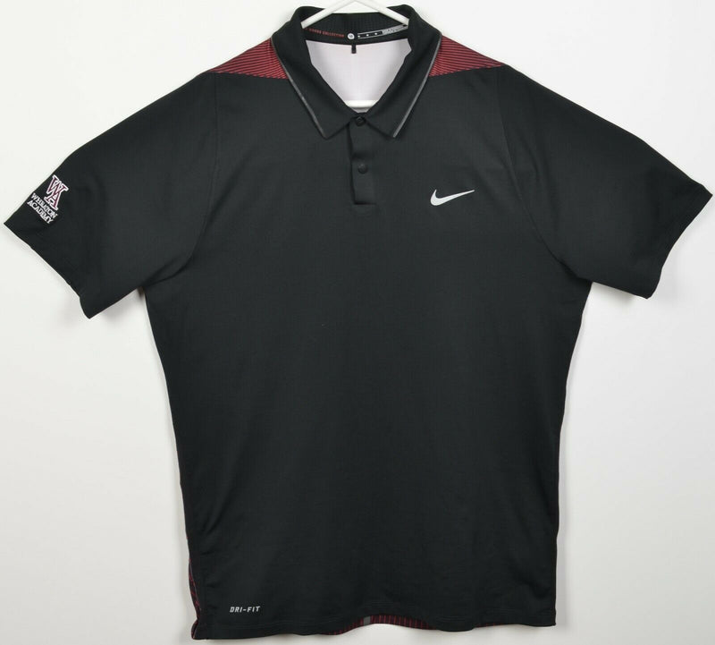 Nike Tiger Woods Collection Men's Medium Black Red Striped Snap Golf Polo Shirt
