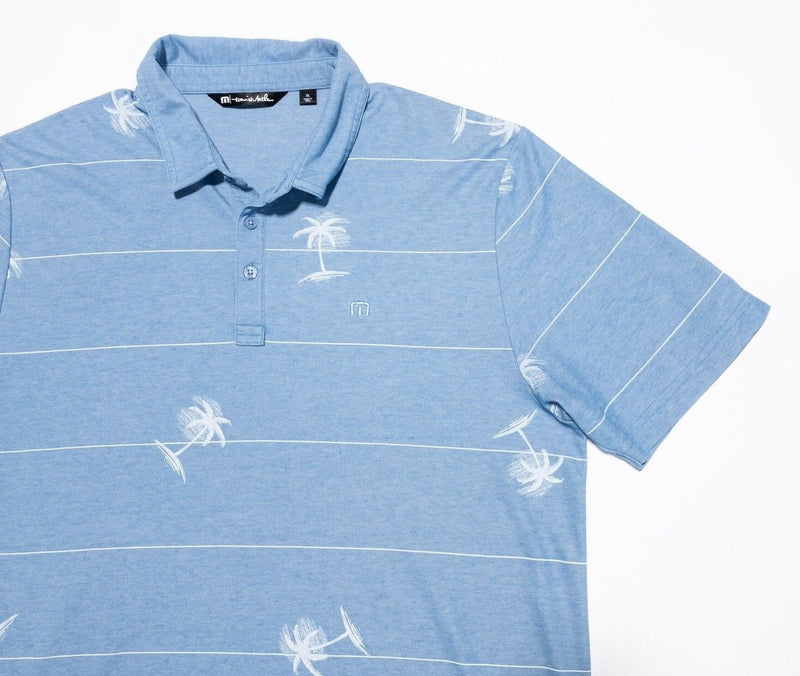 Travis Mathew Polo XL Men's Shirt Golf Floral Palm Blue Striped Wicking Stretch