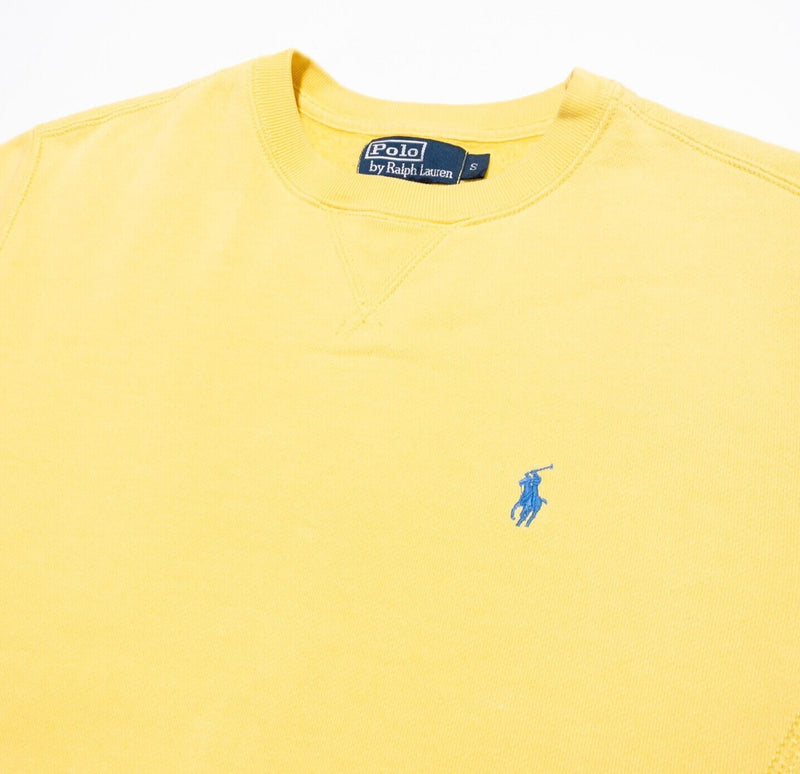 Polo Ralph Lauren Sweatshirt Mens Small Yellow Crewneck Pullover Pony Preppy 90s