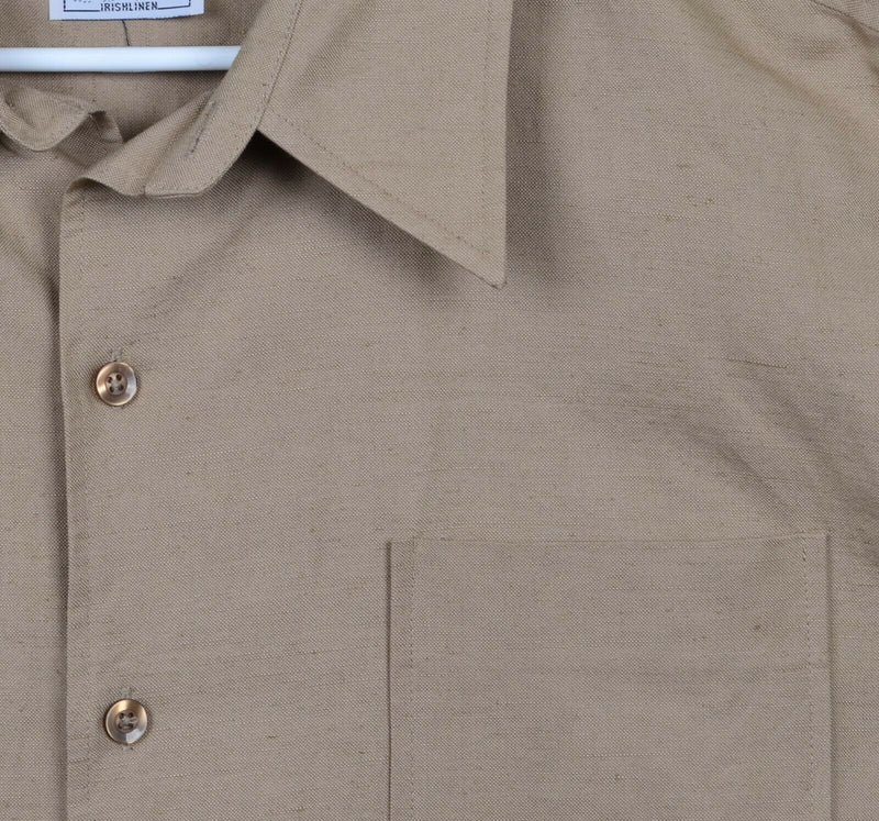 Allen Solly Men's XL 100% Irish Linen Brown/Khaki Button-Front Lounge Shirt