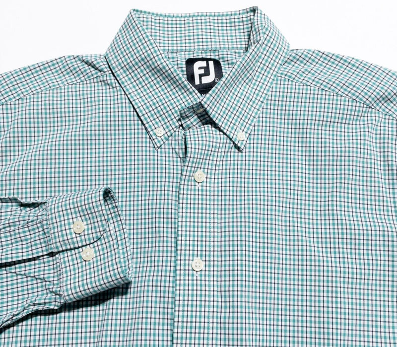 FootJoy Shirt Men's Large Long Sleeve Button-Down Green Plaid Check Wicking