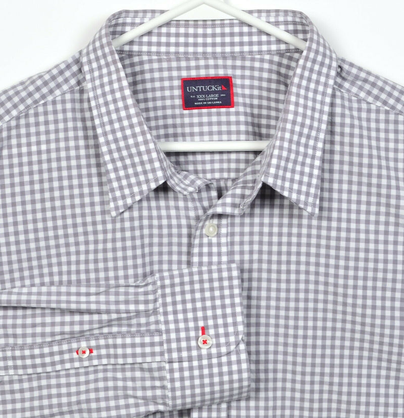 UNTUCKit Men's 3XL Gray White Gingham Check Long Sleeve Button-Front Shirt