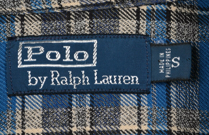 Polo Ralph Lauren Men's Small Blue Plaid Loop Collar Long Sleeve Flannel Shirt