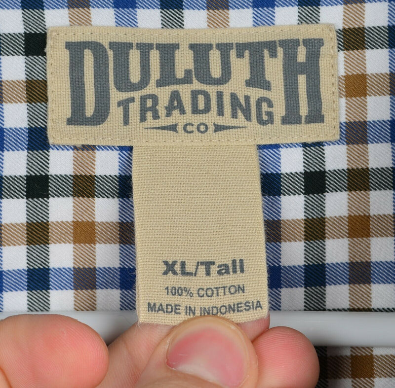 Duluth Trading Co Men's Sz XLT Blue Green Brown Plaid Check Long Sleeve Shirt