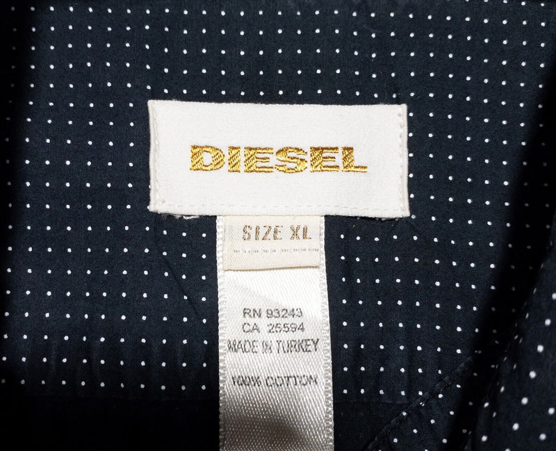 Diesel Shirt Men's XL Polka Dot Black Short Sleeve Modern Designer Loop Collar