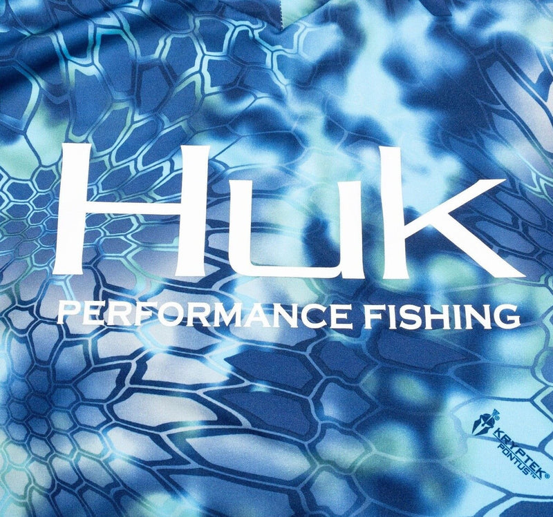 Huk Women's Small Performance Fishing T-Shirt Long Sleeve Blue Scales V-Neck