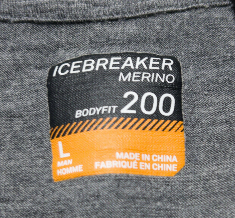 Icebreaker Merino Men's Large Bodyfit 200 Orange Gray 1/4 Zip Base Layer Top