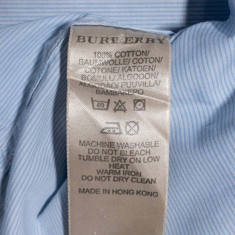 Burberry Flip Cuff Shirt Men's XL Blue Striped Button-Down Houndstooth Logo