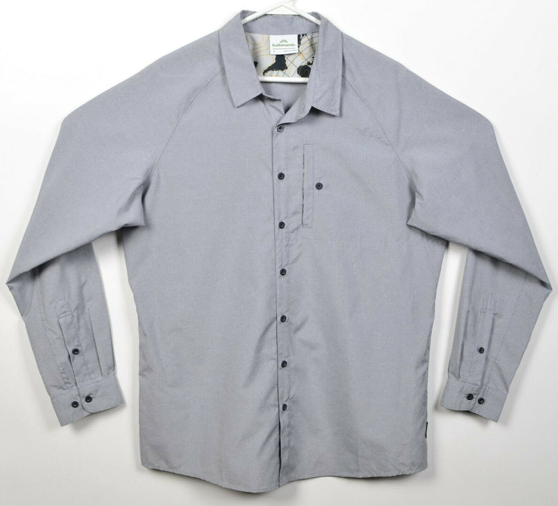 Kathmandu Men's Large Gray Polyester Wicking Hiking Outdoor Button-Front Shirt