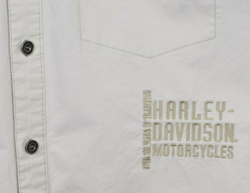 Harley-Davidson Men's Large Cream Embroidered Garage Mechanic Biker Shirt