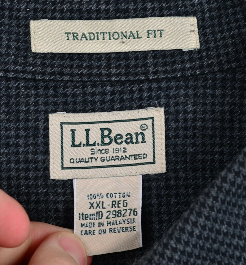 L.L. Bean Men's 2XL Traditional Fit Gray Black Houndstooth Plaid Flannel Shirt