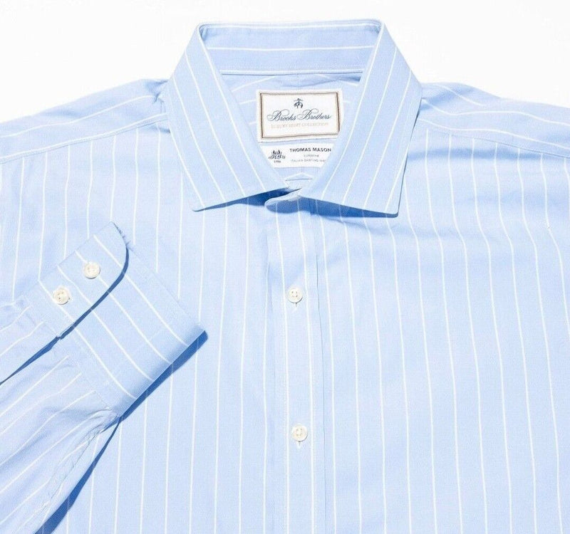 Brooks Brothers Thomas Mason 16-33 Regent Fit Men Luxury Dress Shirt Blue Stripe