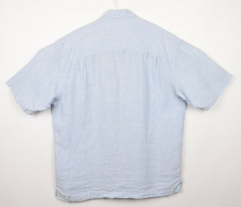 Tommy Bahama Men's Sz Large 100% Linen Blue Cuban Embroidered Camp Shirt