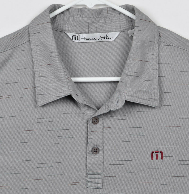 Travis Mathew Men's Sz XL Gray Geometric Pima Cotton Blend Golf Polo Shirt