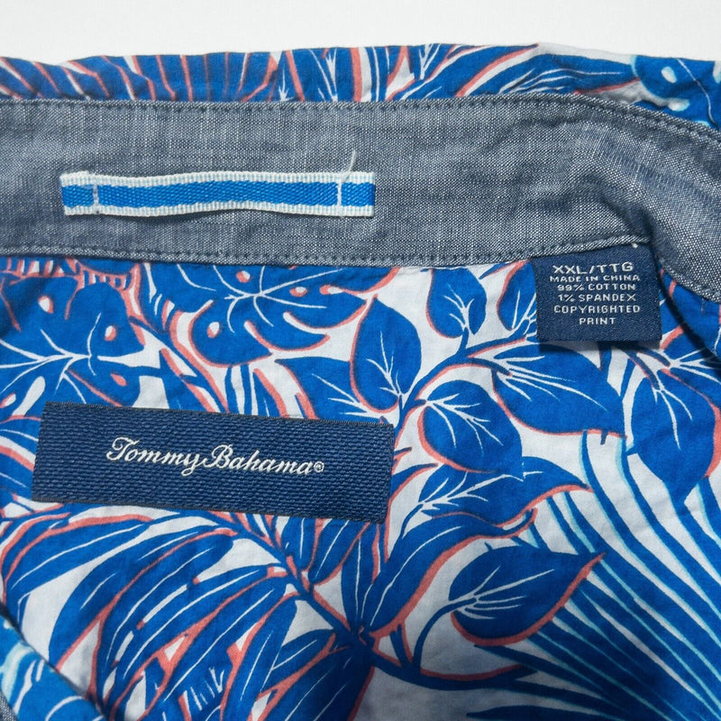 Tommy Bahama XXL Hawaiian Shirt Mens Button-Up Blue Purple Floral Cotton Spandex