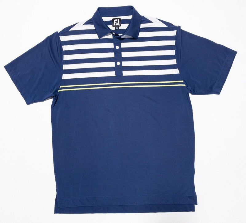 FootJoy Golf Shirt Large Men's Polo Lisle Engineered Chest Stripes Blue Wicking