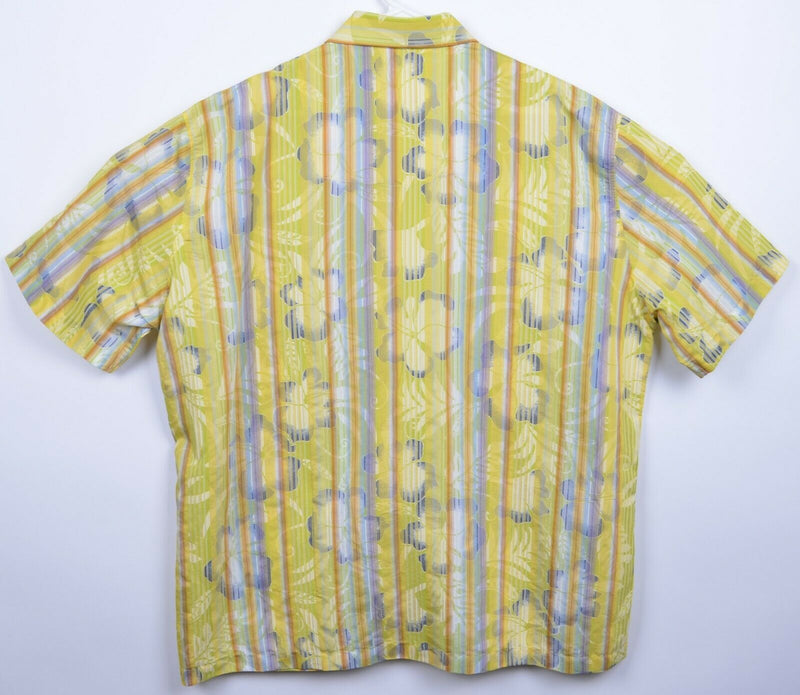 Haupt Germany Men's XL Floral Striped Yellow Textured Rayon Hawaiian Shirt